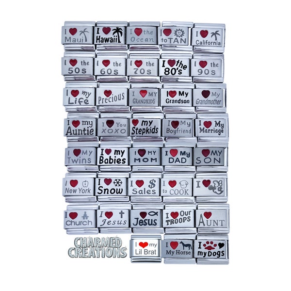 9mm Italian Charm For Bracelet Red Heart Laser Etched Family Kids Religious Animals Travel And Vacation Modular Links