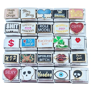 9mm Italian Charm U-PICK Assorted Words And Sayings Bracelet Modular Enamel Links Sassy Moody Charms (WORDS #12)