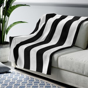 Monochrome Black and White Stiped Velveteen Plush Blanket