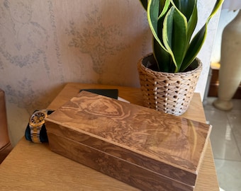 Handmade Watch and Cufflink Box - High Gloss Olive Ash Burr