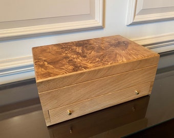 Handmade Watch Box (10 Compartments and Drawer) - Olive Ash Burr with Optional Personalisation