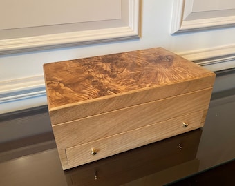 Handmade Watch Box (10 Compartments and Drawer) - Olive Ash Burr with Optional Personalisation