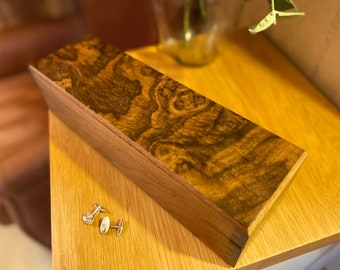 Handmade Watch and Cufflink Box - Natural Walnut Finish with feature Butt Walnut Lid and Optional Personalisation