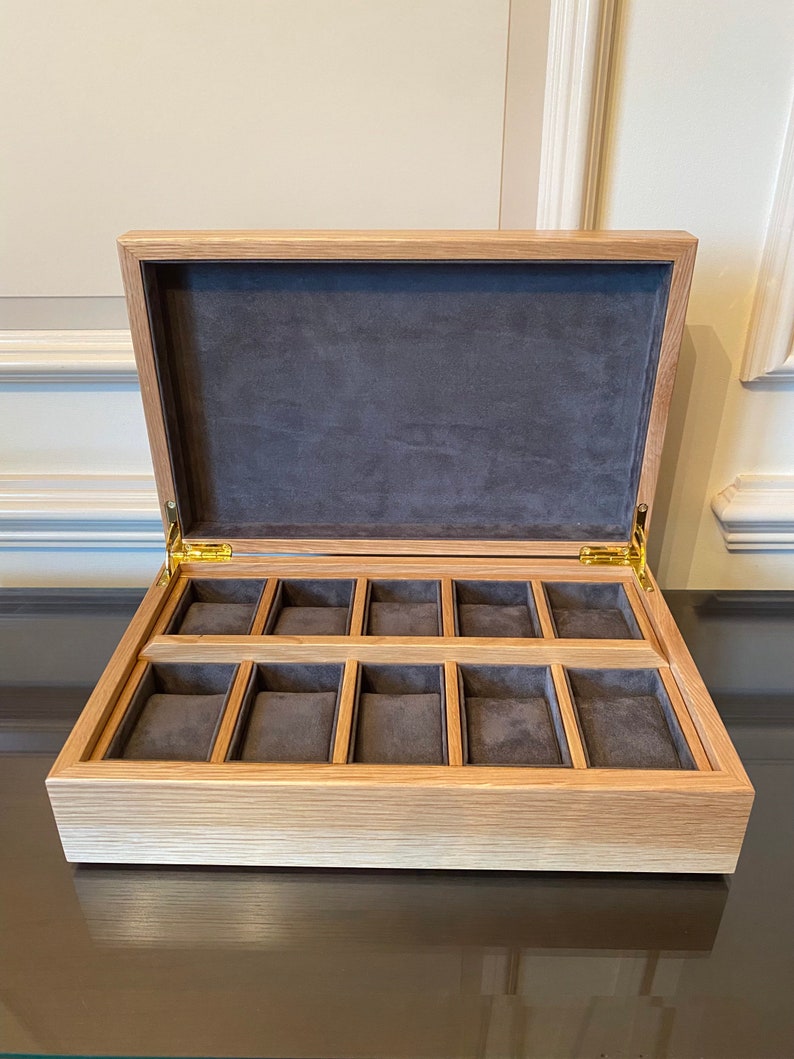 Handmade Watch Box 10 Compartments Oak with Optional Personalisation image 4