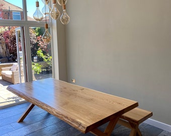 Handmade Dining Table - Solid Oak with Feature Waney Edge