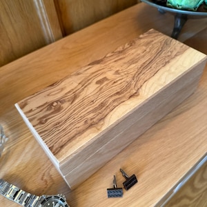 Handmade Watch and Cufflink Box - Natural Oak Finish with feature Olive Ash Burr Lid and Optional Personalisation