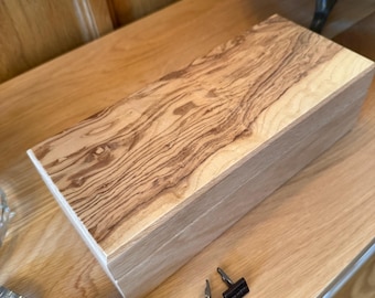 Handmade Watch and Cufflink Box - Natural Oak Finish with feature Olive Ash Burr Lid and Optional Personalisation