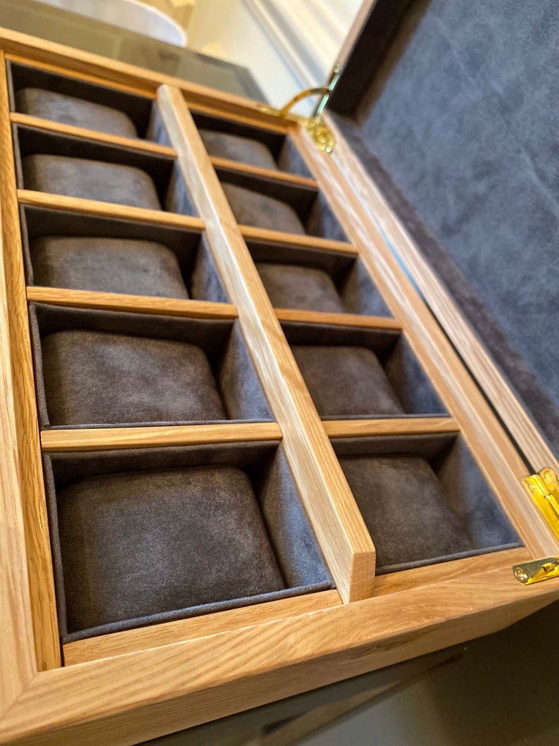 Handmade Watch Box 10 Compartments Oak with Optional Personalisation image 3