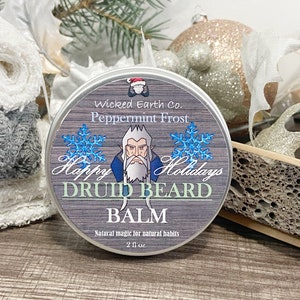 HOLIDAY Beard Balm (Vegan Options), Beard Oil Spread, Beard Growth, Beard Care, Peppermint Frost Beard Balm, Druid Beard Products