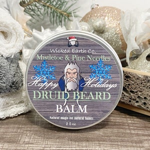 HOLIDAY Beard Balm (Vegan Options), Beard Oil Spread, Beard Growth, Beard Care, Mistletoe & Pine Needles Beard Balm, Druid Beard Products