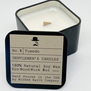 Mens Candles- Tuxedo Candle -Gentlemen Gift Candles -Soy Wood wick- Gift for him- Tuxedo- Men&#39;s Line