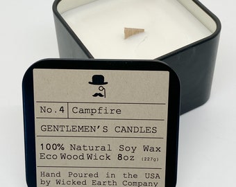 Men’s Candles -Campfire Candle -Gentlemen Candles -Soy Wood wick- Campfire- Men's Line