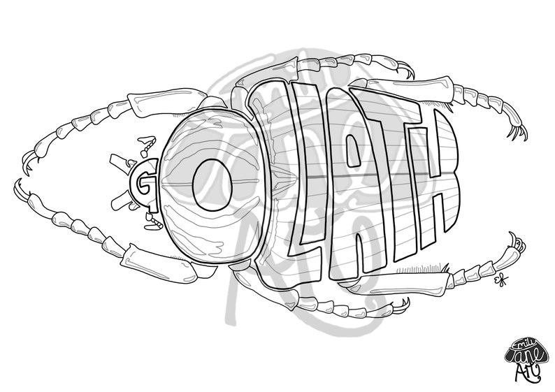 Printable colouring page: Goliath beetle insect typography. | Etsy