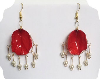 Real Rose Petal Earrings: Handmade Resin Floral Jewelry