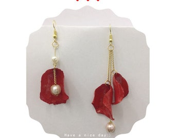 Handmade Real Rose Petal Earrings: Preserved Flower Resin Jewelry