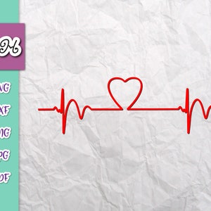Heartbeat SVG Files voor Cricut Ekg Heart Beat Cardiogram Clipart Pulse Rhythm Monitor Sign Tee Shirt Mug Cup Tumbler Cut Print Sublimatie