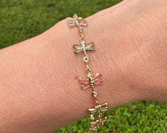 Dainty 18k Gold Filled Dragonfly Bracelet - Multicolor Jewelry Libelula