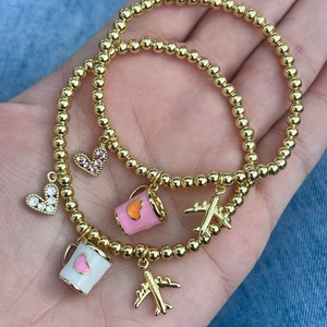 Bracelet amateur de café Bracelet amateur de voyage Bracelet tasse à café Bracelet décontracté à breloques avion Cadeau pour elle Bracelet en acier inoxydable