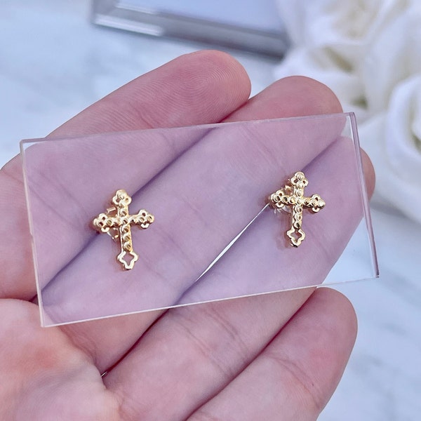 Cross Earrings Gold Filled 18k Tiny Cross Stud Minimalist Earrings Baptism First Communion Confirmation Gift Gold Cross Silver Cross Delicat