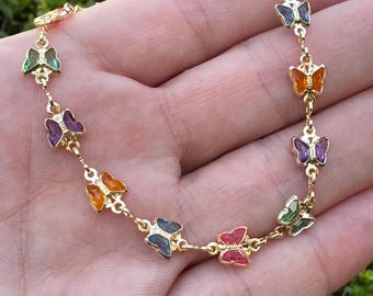 Dainty 18k Gold Filled Butterfly Bracelet - Multicolor Summer Jewelry