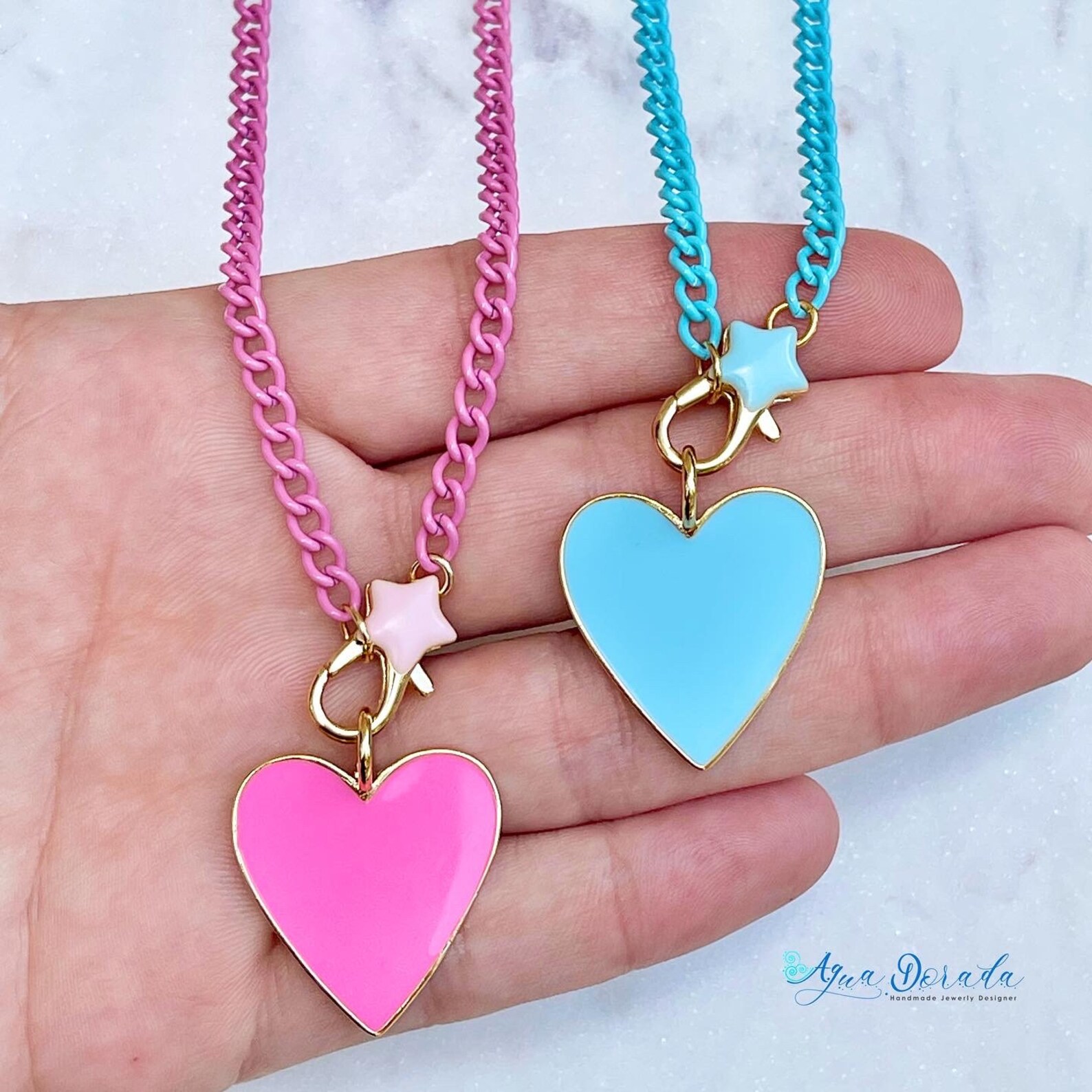 Colorful Enamel Chain Colored Chain Necklace Heart Enamel Etsy