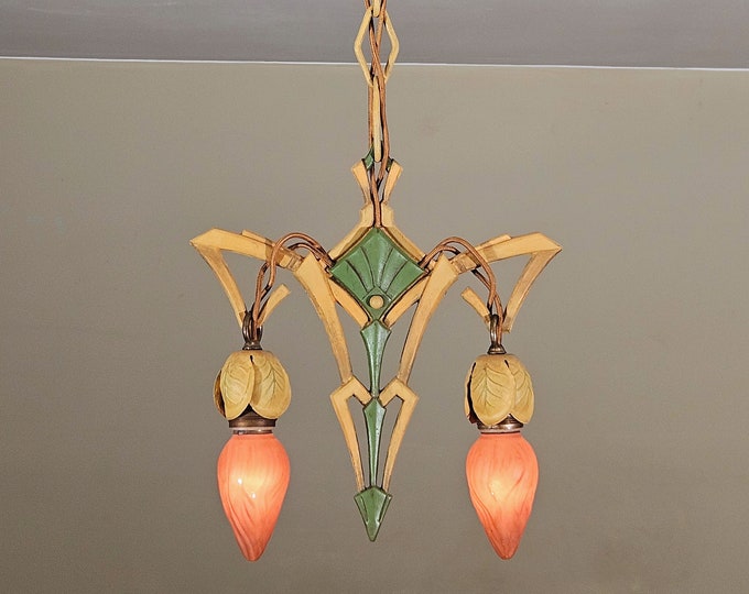 RESTORED Rare Antique Floral Art Deco Art Nouveau Light Fixture by