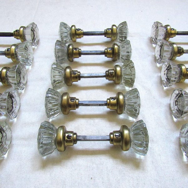 One Pair of RESTORED Antique 12 Point Glass Crystal Door Knobs - Many Available!