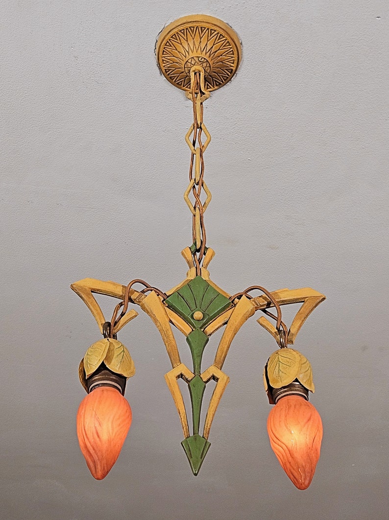 RESTORED Rare Antique Floral Art Deco Art Nouveau Light Fixture by