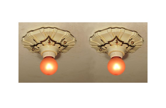 Stellar Pair Of Antique Porcelain Starburst Bathroom Light Etsy