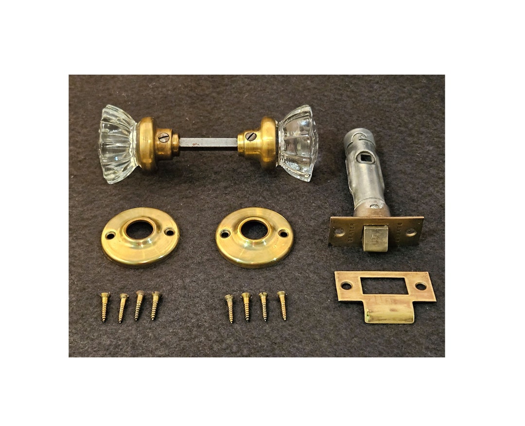 RESTORED Antique Glass Crystal Door Knob Passage Set Complete Many