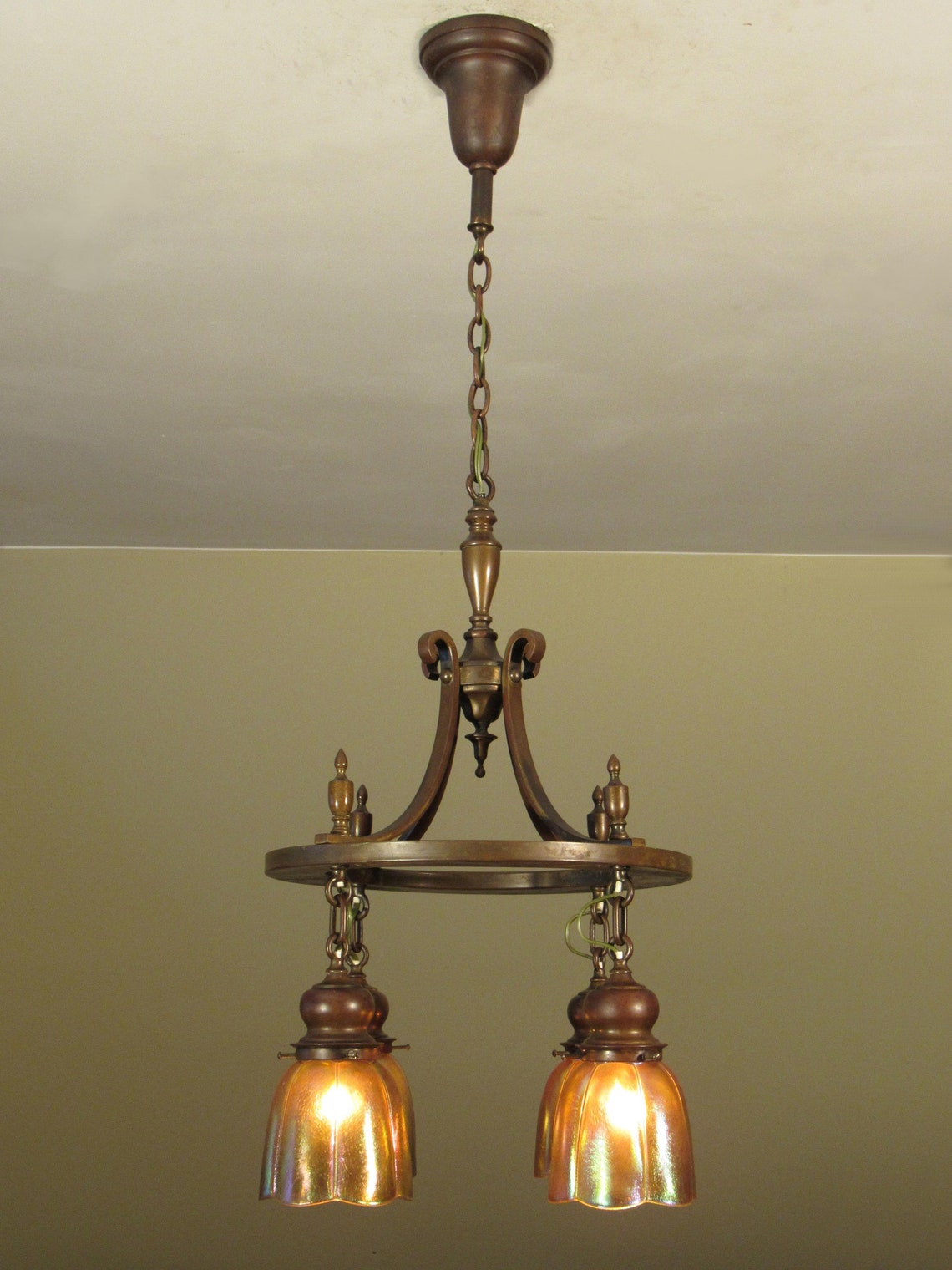 ELEGANT Antique Arts and Crafts Light Fixture Iridescent Etsy