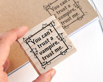 You can't trust a vampire trust me stamp, vampire stationery, Halloween postcard stamp, vampire quote, vampire stamp, vampire DIY decoration