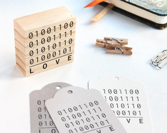 binary code love stamp, computer wedding decor, nerd wedding favors, binary love rubber stamp, binary codes wedding decor, developer couple