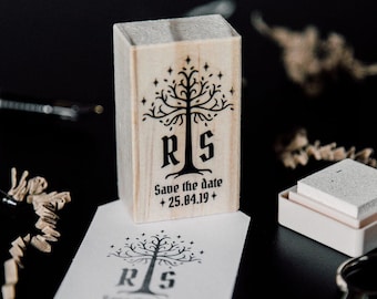 Custom wedding stamp for LOTR themed wedding decoration, middle earth wedding stationary, personalized wedding stamp with initials and tree