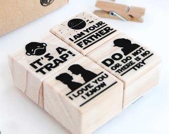 Geeky stamp set for wookie crafts, sci-fi themed rubber stamps, it's a trap rubber stamp, I love you I know stamp, I am your father stamp