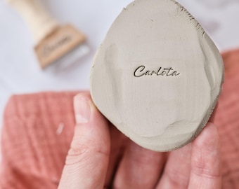 Personalized handwritten name for clay and ceramics, Custom acrylic text stamp for pottery and soap, Gift for ceramicist and artist supplies