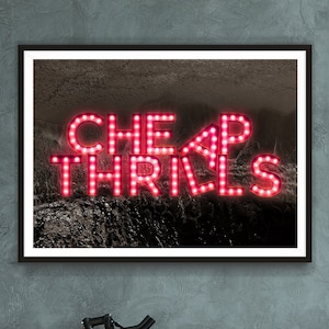 Cheap Thrills Neon Art Print – Neon Sign Photography, Neon Typography Art, Fairground Lights, Ocean Art