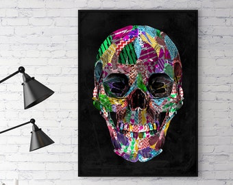 Geometric Pattern Skull Print, Geometric skull art, skull wall art, sugar skull art