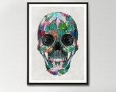 White Wings Skull Print, Geometric Pattern Skull Print, Geometric skull art, skull wall art, sugar skull art
