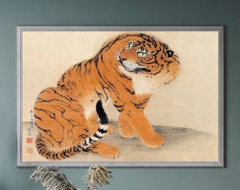 Vintage Japanese Tiger Art Print – Antique Japanese Poster, Traditional Woodblock Print