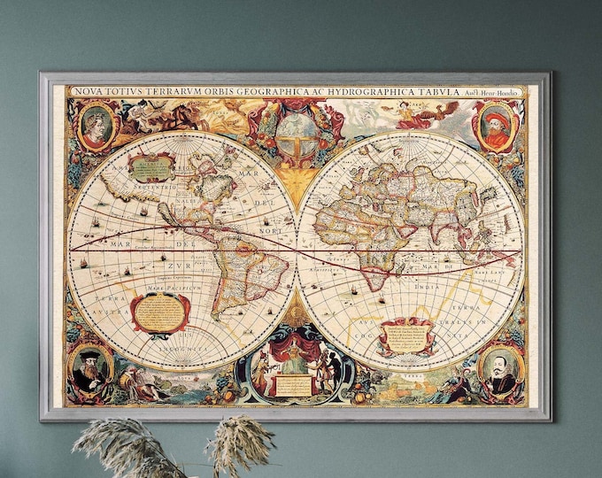 Antique World Map Print: Vintage Travel Poster, Historical Illustration
