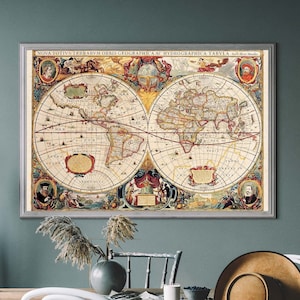 Vintage World Map – Antique Map Illustration, Historical Map Art Print, Vintage Travel Poster, Nova Totius Terrarum