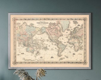 Vintage World Map, Antique Map Illustration, Vintage Travel Poster, Travel Gift