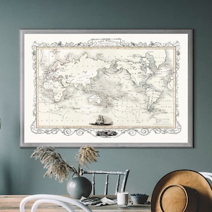 Alte Karte der Welt Art Print – Captain Hook, Buntes Vintage Reiseposter, Historische Karte Wandkunst