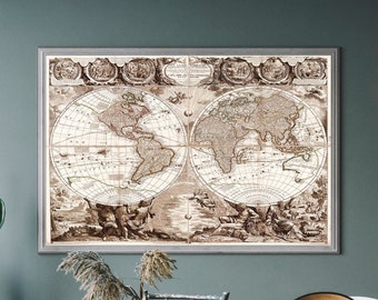 Vintage World Map Art Print – Nautical Exploration Poster, Old World Map Wall Art, Historical Globe Decor