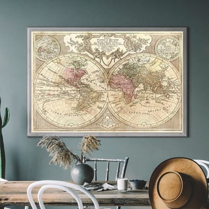 Vintage Weltkarte - Antike Landkarte Illustration, Boho Reiseposter, rustikale Wandkunst