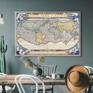 Vintage Farbweltkarte, antike Karte Illustration, Boho Reise Poster, Reisegeschenk