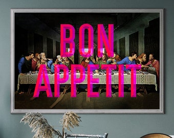 Bon Appétit Vintage Art Print – Altered Last Supper Poster, Quirky Kitchen Wall Decor