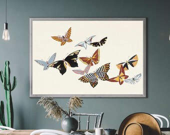 Japanese Butterfly Art Print – Vintage Woodblock Poster, Antique Ukiyo-e Wall Art