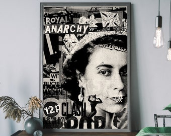 Queen Elizabeth Platinum Jubiläum Kunst, Royal Anarchy Print, Britische Königsfamilie Poster, Urban Street Art